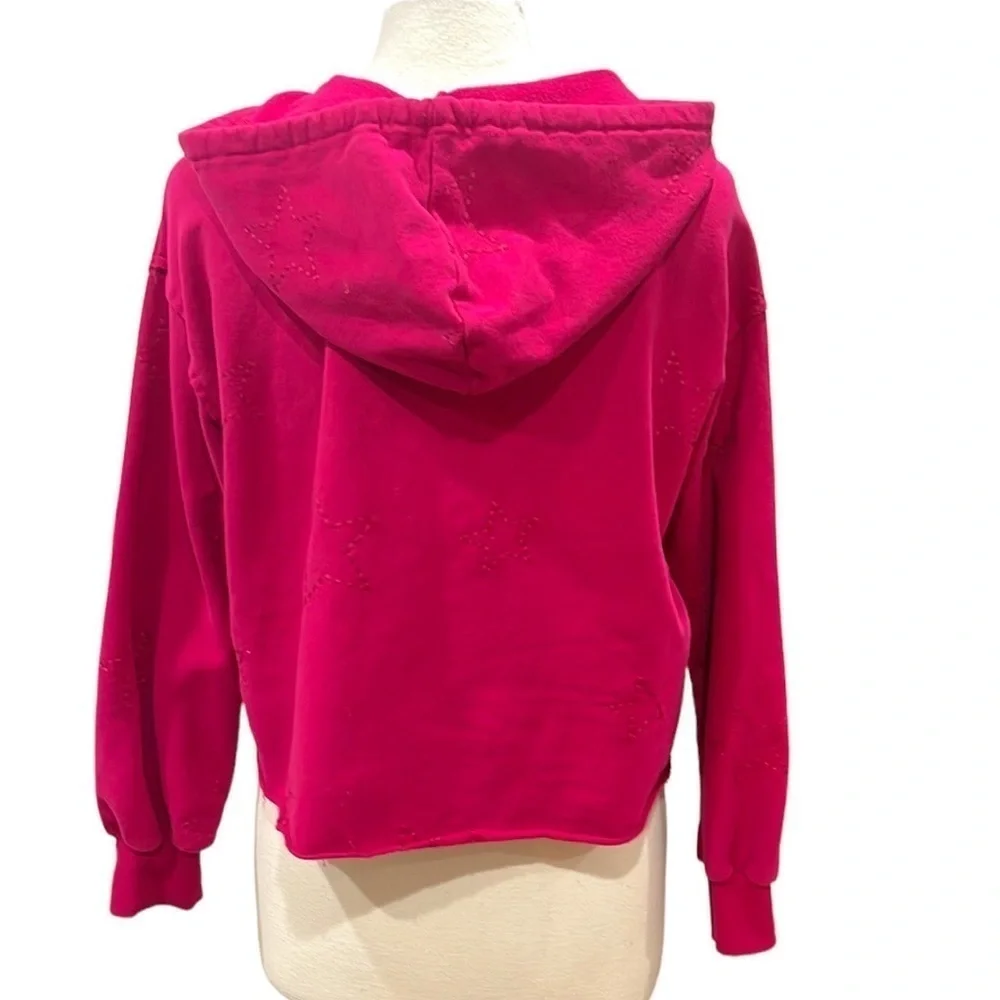 ANTHROPOLOGIE Saturday Sunday Crop Star Embroidered Hoodie‎ Raspberry Pink SZ XS - Picture 5 of 9